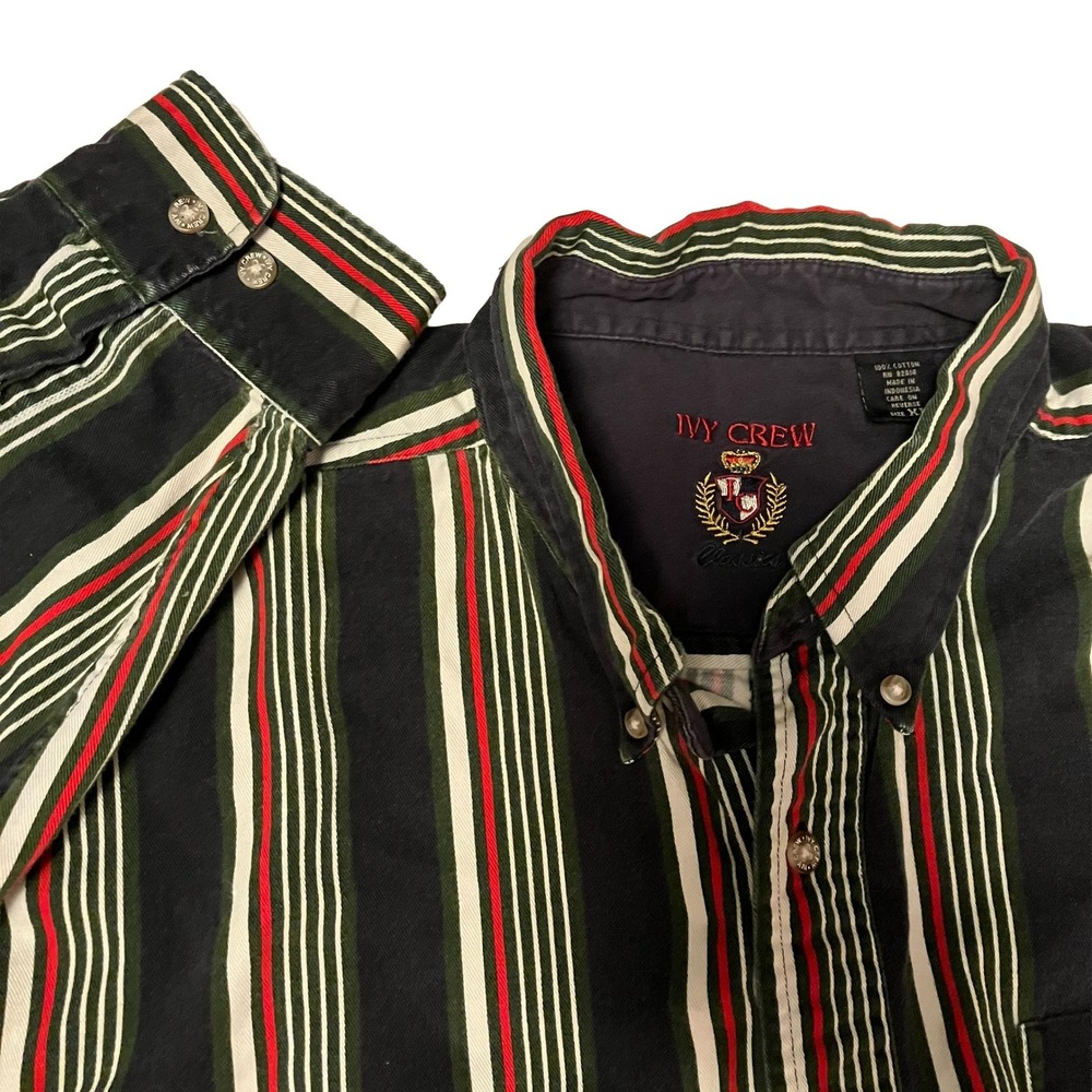 Vintage Ivy Crew Classics Striped Button Down Shirt Mens XL Preppy 90s Crest